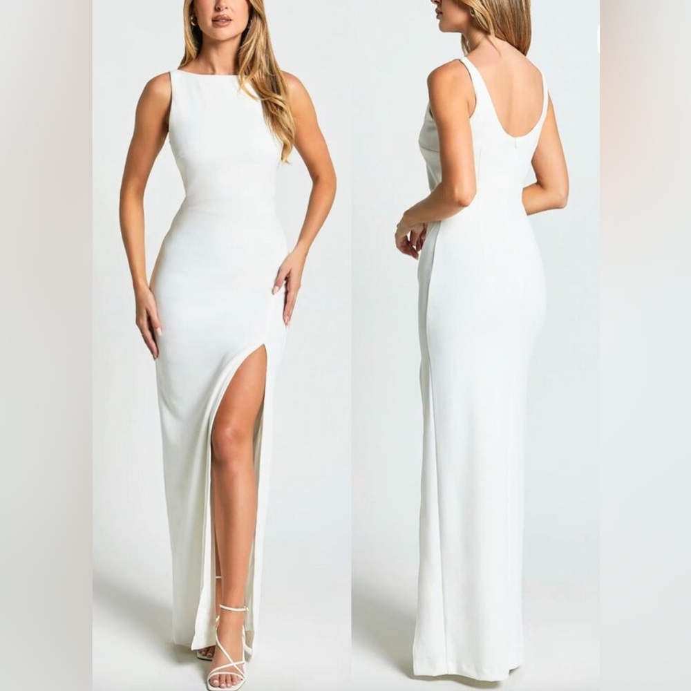 Showpo White Midi Maxi Dress Bridal Gown Size 8 Indi Formal Wedding Fitted